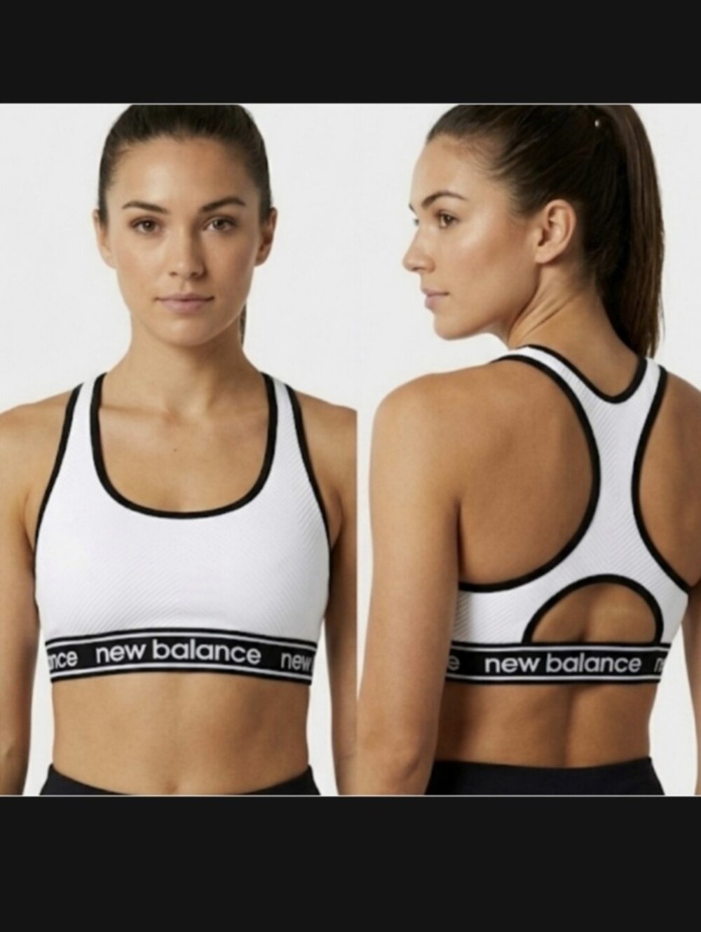 NEW BALANCE White Black Racerback Active Sports Bra.  Size M